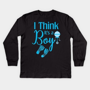 Gender Reveal Shirt I Think its a Boy Baby Shower Party Kids Long Sleeve T-Shirt